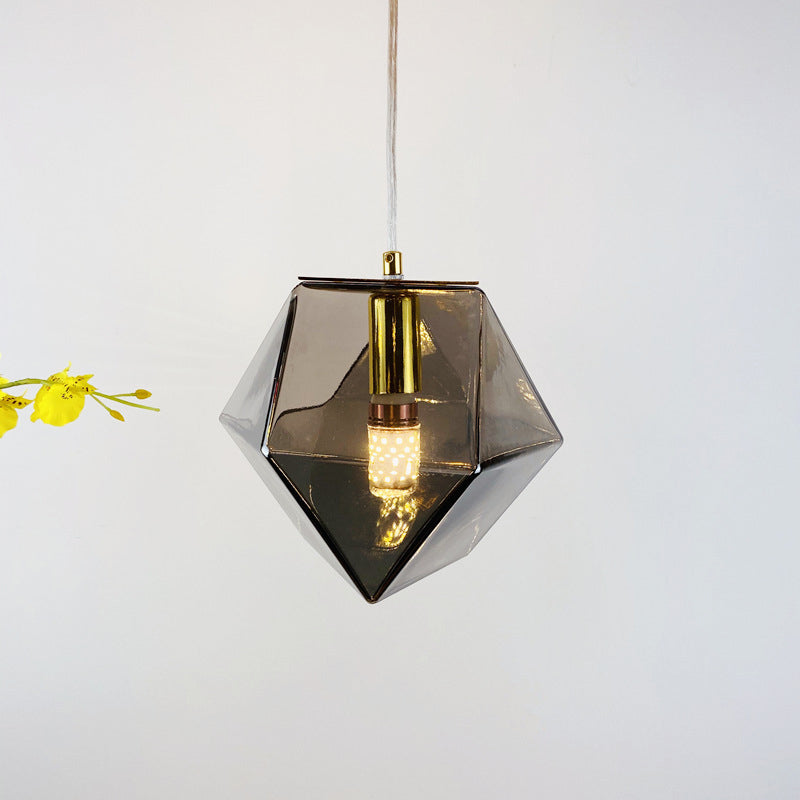 Geometric Pendant Light Fixture Postmodern White/Smoke Grey/Rose Gold Glass 1 Light Dining Room Ceiling Hang Lamp Clearhalo 'Ceiling Lights' 'Glass shade' 'Glass' 'Modern Pendants' 'Modern' 'Pendant Lights' 'Pendants' Lighting' 1937560