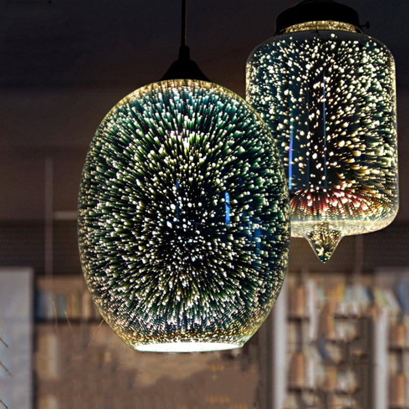 Jug/Ellipse Snack Bar Drop Pendant 3D Colorful Glass 1-Light Postmodern Hanging Light in Silver Silver B Clearhalo 'Ceiling Lights' 'Glass shade' 'Glass' 'Modern Pendants' 'Modern' 'Pendant Lights' 'Pendants' Lighting' 1937567