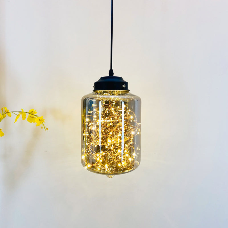 Sphere/Cylinder/Oval LED Ceiling Light Postmodern Smoke Grey Glass Chrome/Black Hanging Pendant Lamp for Dining Room Smoke Gray B Clearhalo 'Ceiling Lights' 'Glass shade' 'Glass' 'Modern Pendants' 'Modern' 'Pendant Lights' 'Pendants' Lighting' 1937575