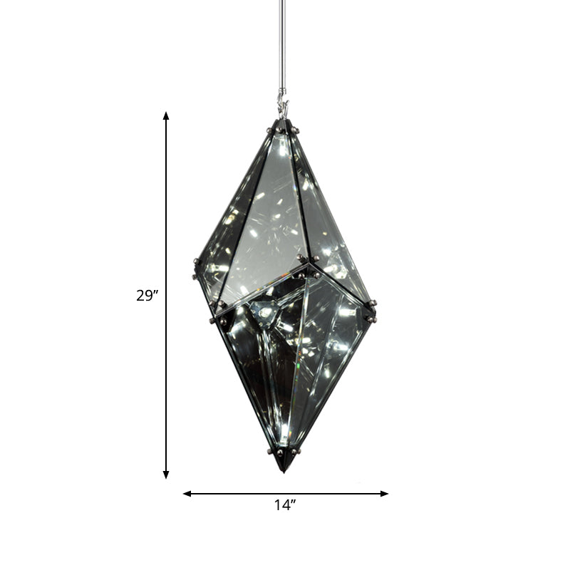 Gemstone Smoky Grey Glass Down Lighting Post-Modern Single-Bulb Black Hanging Ceiling Light Clearhalo 'Ceiling Lights' 'Glass shade' 'Glass' 'Modern Pendants' 'Modern' 'Pendant Lights' 'Pendants' Lighting' 1937587