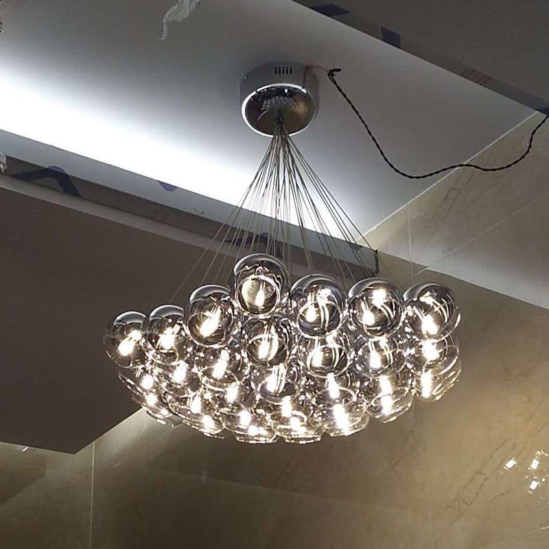 Bubbling Mirrored Glass Pendant Light Postmodern 37-Light Silver Multiple Hanging Light over Dining Table Clearhalo 'Ceiling Lights' 'Modern Pendants' 'Modern' 'Pendant Lights' 'Pendants' Lighting' 1937602
