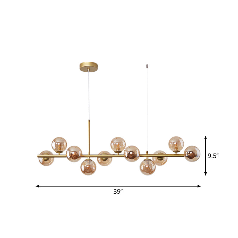 Clear/Amber/Smoke Grey Glass Ball Pendant Postmodern 7/9/11 Lights Black/Gold Hanging Island Light for Kitchen Clearhalo 'Ceiling Lights' 'Glass shade' 'Glass' 'Island Lights' Lighting' 1937665