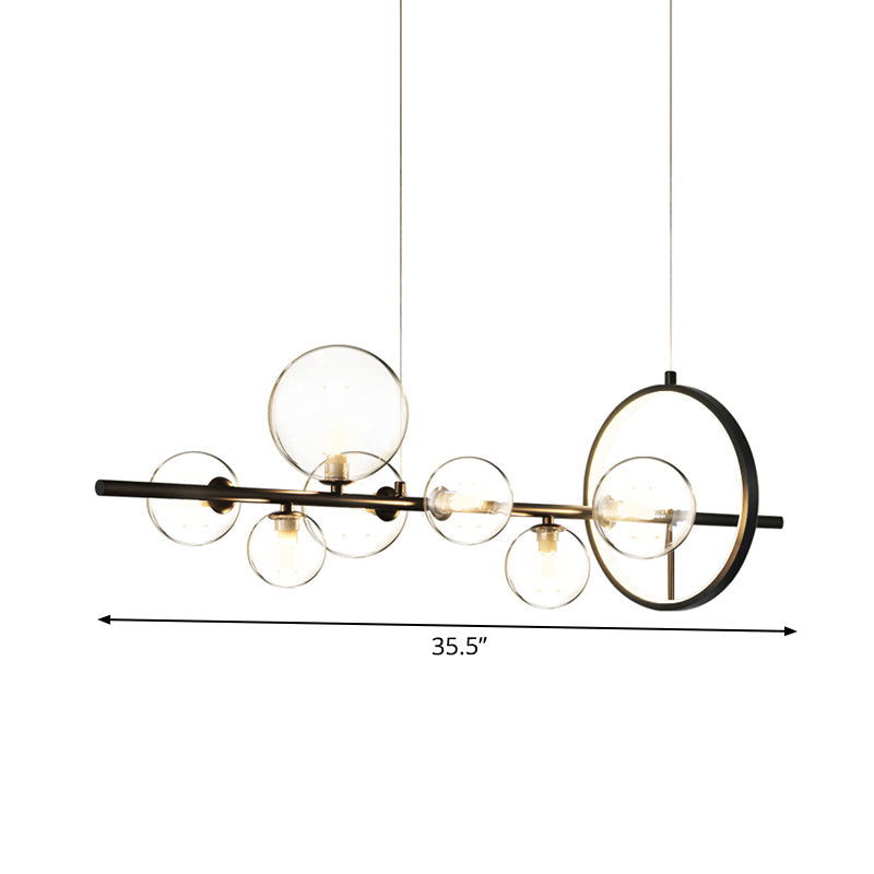 Ball Transparent Glass Hanging Pendant Modernism 7-Bulb Black Island Light Fixture for Restaurant Clearhalo 'Ceiling Lights' 'Glass shade' 'Glass' 'Island Lights' Lighting' 1937747