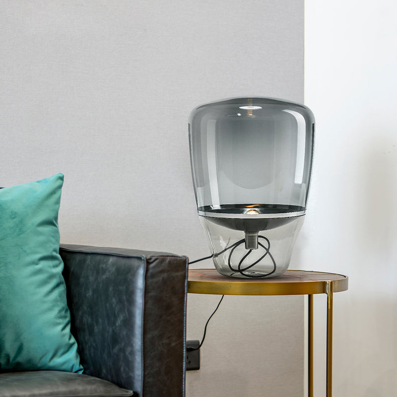 Clear/Smoke/Cognac Glass Triangle Night Light Postmodern 1 Head Table Lighting with Inner Saucer Shade in Black/Brass Clearhalo 'Lamps' 'Table Lamps' Lighting' 1937821