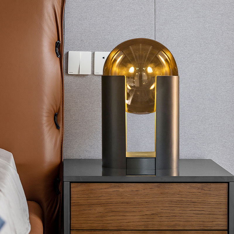 Black Cylindrical Table Light Postmodern 1 Bulb Amber Ball Glass Night Stand Lamp with Gap Design Clearhalo 'Lamps' 'Table Lamps' Lighting' 1937828