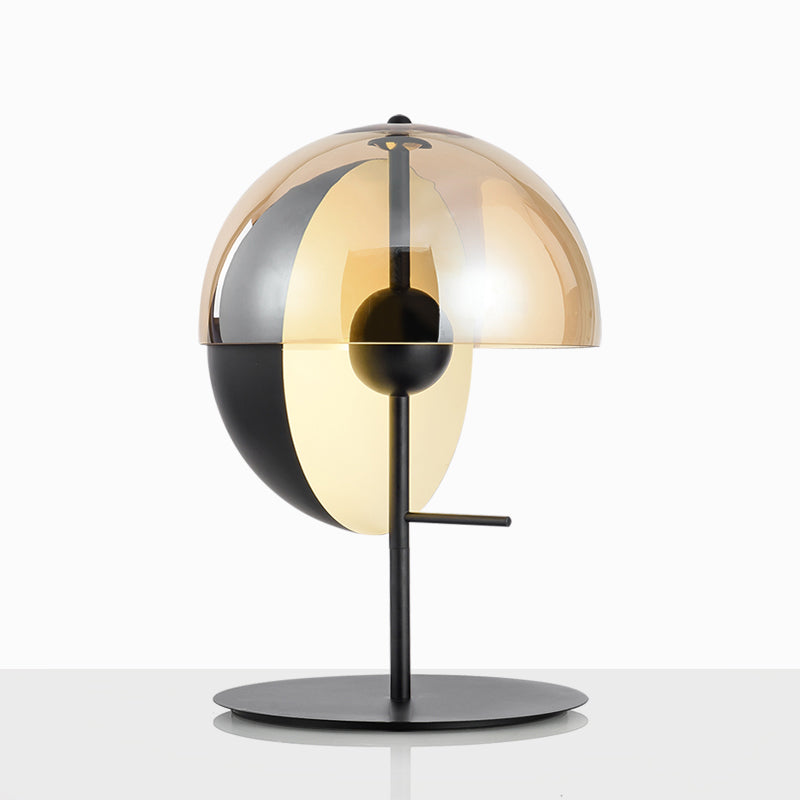 Cut Sphere Shaped Nightstand Lamp Mid-Century Amber Glass Single Black Table Lighting for Living Room Clearhalo 'Lamps' 'Table Lamps' Lighting' 1937833