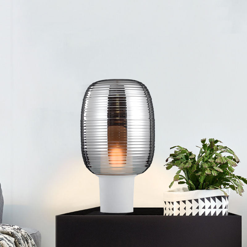 Elliptical Nightstand Light Postmodern Smoke Grey/Cognac Glass 1 Head Living Room Table Lamp in Black/White Clearhalo 'Lamps' 'Table Lamps' Lighting' 1937841
