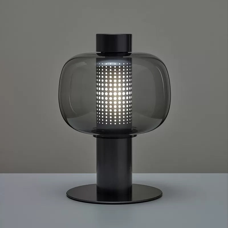 Elliptical Nightstand Light Postmodern Smoke Grey/Cognac Glass 1 Head Living Room Table Lamp in Black/White Clearhalo 'Lamps' 'Table Lamps' Lighting' 1937849