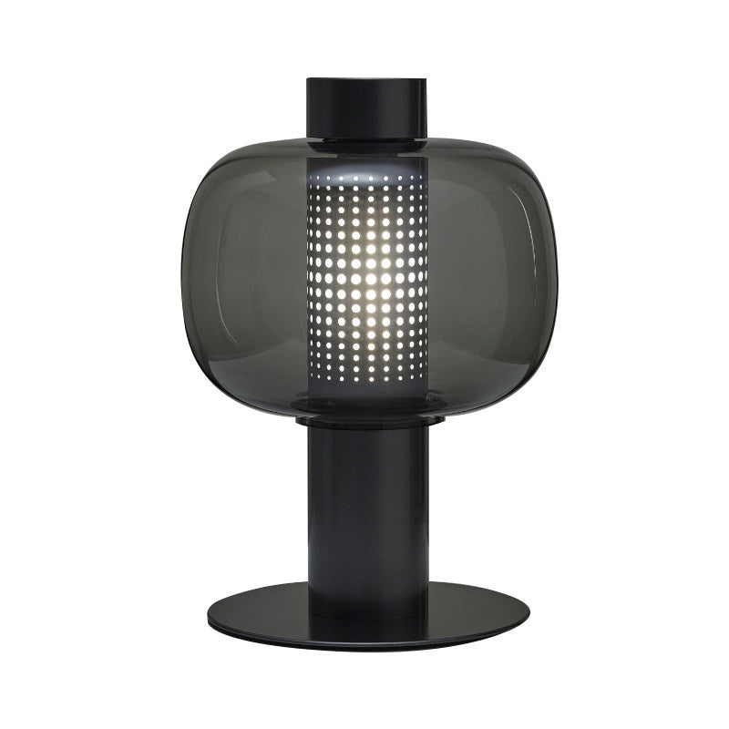 Elliptical Nightstand Light Postmodern Smoke Grey/Cognac Glass 1 Head Living Room Table Lamp in Black/White Clearhalo 'Lamps' 'Table Lamps' Lighting' 1937850