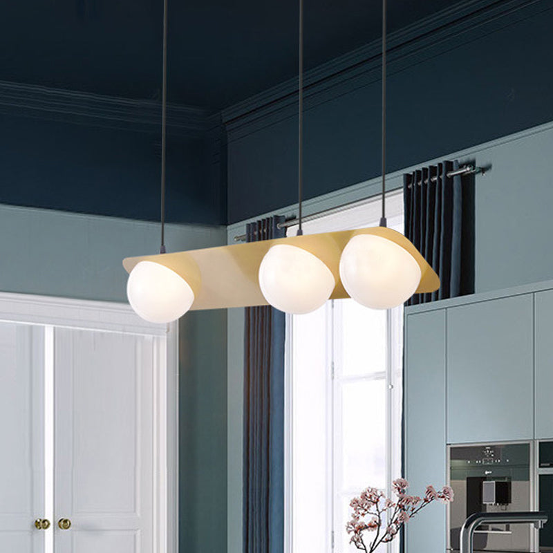 V/Z/Horizontal Chandelier Pendant Postmodern Frosted White Ball Glass 2/3/4 Heads Gold Hanging Ceiling Light 3 Gold Clearhalo 'Ceiling Lights' 'Chandeliers' 'Modern Chandeliers' 'Modern' Lighting' 1937876