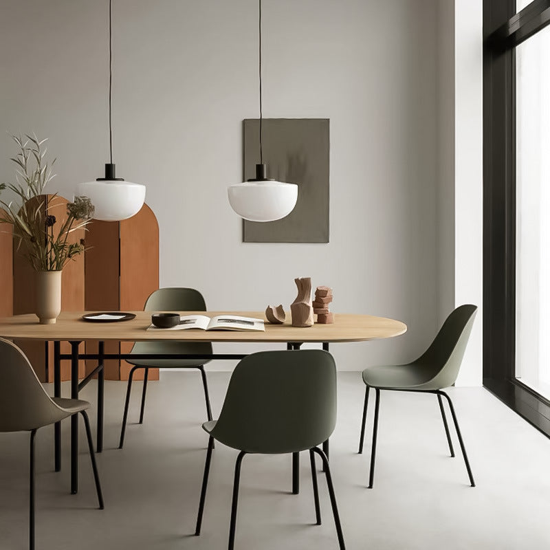 Minimalist Dome Down Lighting White Glass 1 Bulb Dining Table Ceiling Pendant Lamp in Black Clearhalo 'Ceiling Lights' 'Glass shade' 'Glass' 'Modern Pendants' 'Modern' 'Pendant Lights' 'Pendants' Lighting' 1937883
