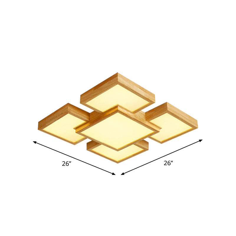 Beige Square/Rectangle Block Flush Light Modern 22"/31.5"/42" Wide LED Wooden Ceiling Mounted Lamp Clearhalo 'Ceiling Lights' 'Close To Ceiling Lights' 'Close to ceiling' Lighting' 1937903