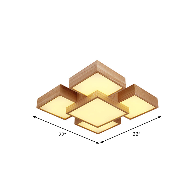 Beige Square/Rectangle Block Flush Light Modern 22"/31.5"/42" Wide LED Wooden Ceiling Mounted Lamp Clearhalo 'Ceiling Lights' 'Close To Ceiling Lights' 'Close to ceiling' Lighting' 1937914