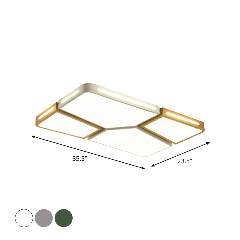 Modern Spliced Rectangle Flush Mount Wooden 35.5"/45" Wide LED Bedroom Ceiling Flush Light in Grey/White/Green Clearhalo 'Ceiling Lights' 'Close To Ceiling Lights' 'Close to ceiling' 'Flush mount' Lighting' 1938126