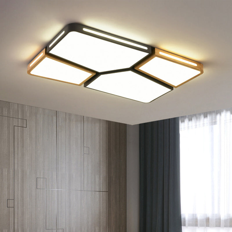 Modern Spliced Rectangle Flush Mount Wooden 35.5"/45" Wide LED Bedroom Ceiling Flush Light in Grey/White/Green Grey Clearhalo 'Ceiling Lights' 'Close To Ceiling Lights' 'Close to ceiling' 'Flush mount' Lighting' 1938128