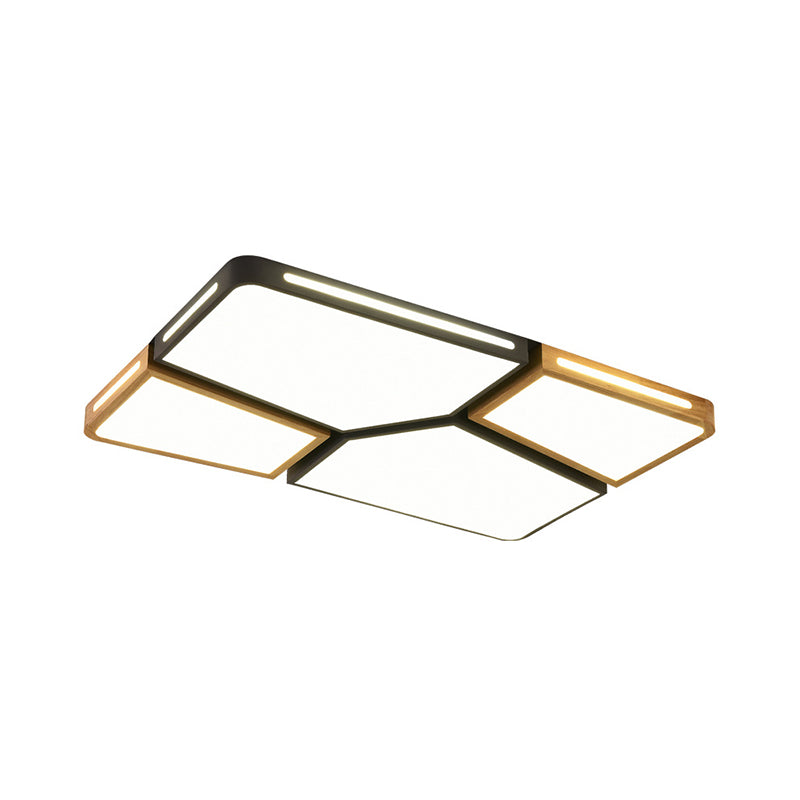 Modern Spliced Rectangle Flush Mount Wooden 35.5"/45" Wide LED Bedroom Ceiling Flush Light in Grey/White/Green Clearhalo 'Ceiling Lights' 'Close To Ceiling Lights' 'Close to ceiling' 'Flush mount' Lighting' 1938132