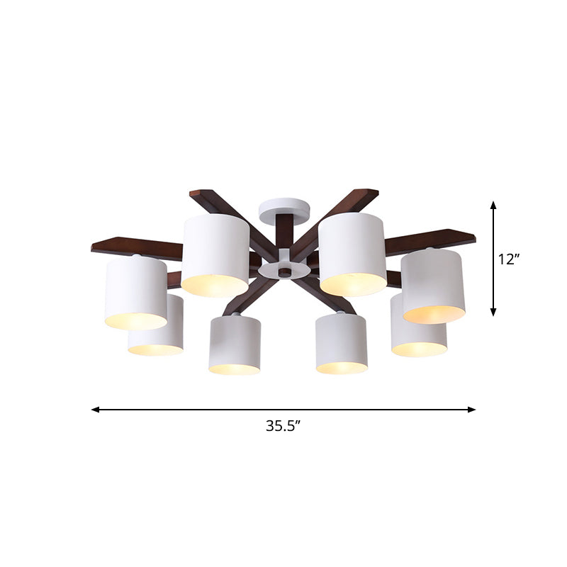 Bucket Living Room Ceiling Mount Chandelier Metallic 5/6/8-Bulb Modern Semi Flush Light in Brown and White Clearhalo 'Ceiling Lights' 'Close To Ceiling Lights' 'Close to ceiling' 'Semi-flushmount' Lighting' 1938245
