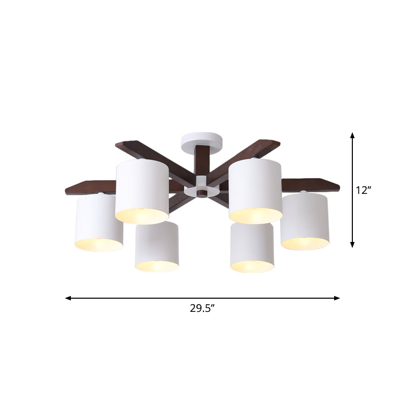 Bucket Living Room Ceiling Mount Chandelier Metallic 5/6/8-Bulb Modern Semi Flush Light in Brown and White Clearhalo 'Ceiling Lights' 'Close To Ceiling Lights' 'Close to ceiling' 'Semi-flushmount' Lighting' 1938250