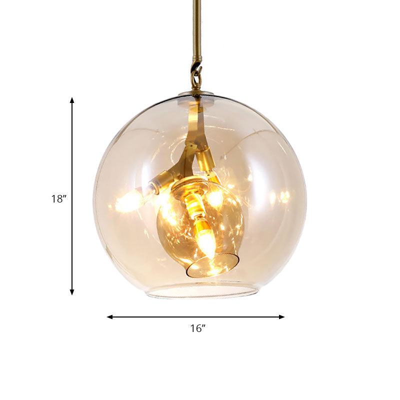 Double Glass Dining Room Chandelier Glass Triple Light Post Modern Ceiling Lamp in Amber/Clear Clearhalo 'Ceiling Lights' 'Chandeliers' 'Clear' 'Glass shade' 'Glass' 'Industrial' 'Modern Chandeliers' 'Modern' 'Tiffany' 'Traditional Chandeliers' Lighting' 193833