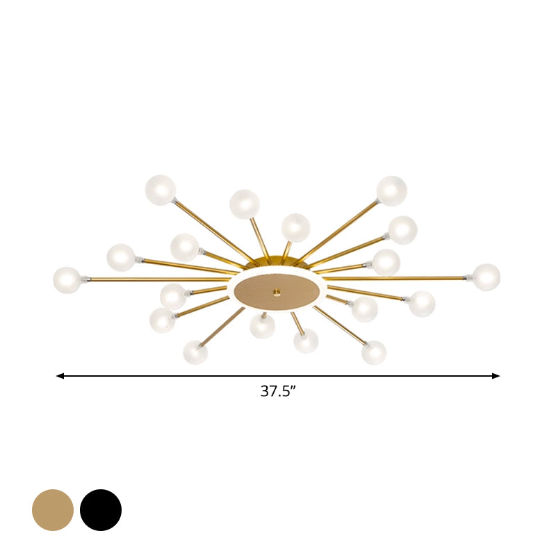 Postmodern Starburst Flushmount Lighting Frosted Glass 18-Light Postmodern Ceiling Light in Black/Gold Clearhalo 'Ceiling Lights' 'Close To Ceiling Lights' 'Close to ceiling' 'Semi-flushmount' Lighting' 1938342