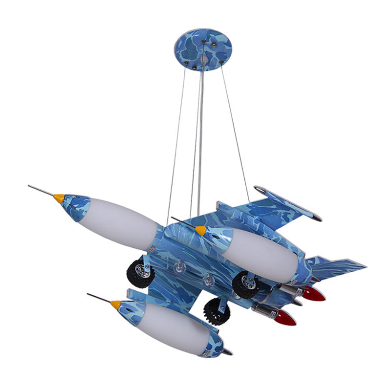 Cool Fighter Airplane Chandelier Modern Metal Hanging Light in Blue for Nursing Room Clearhalo 'Ceiling Lights' 'Chandeliers' Lighting' options 193837