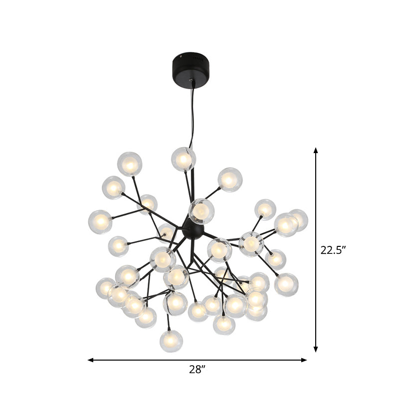 Clear and Frosted Glass Firefly Chandelier Modernist 36-Light Black Hanging Pendant Light for Parlor Clearhalo 'Ceiling Lights' 'Chandeliers' 'Modern Chandeliers' 'Modern' Lighting' 1938384