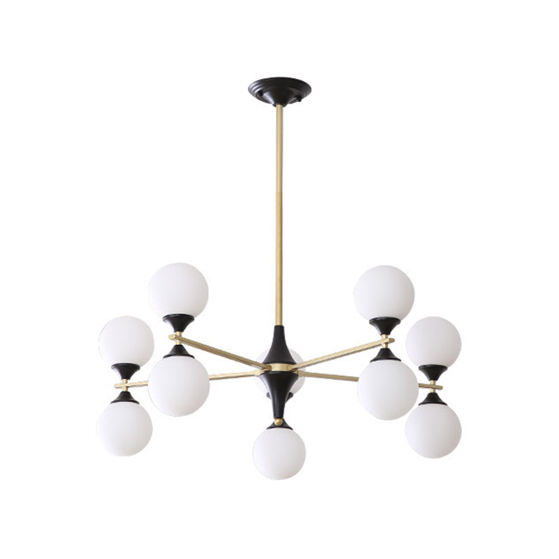 6/8/12 Heads Living Room Chandelier Postmodern Black-Gold Hanging Light with Hourglass Ivory Glass Shade Clearhalo 'Ceiling Lights' 'Chandeliers' 'Modern Chandeliers' 'Modern' Lighting' 1938412