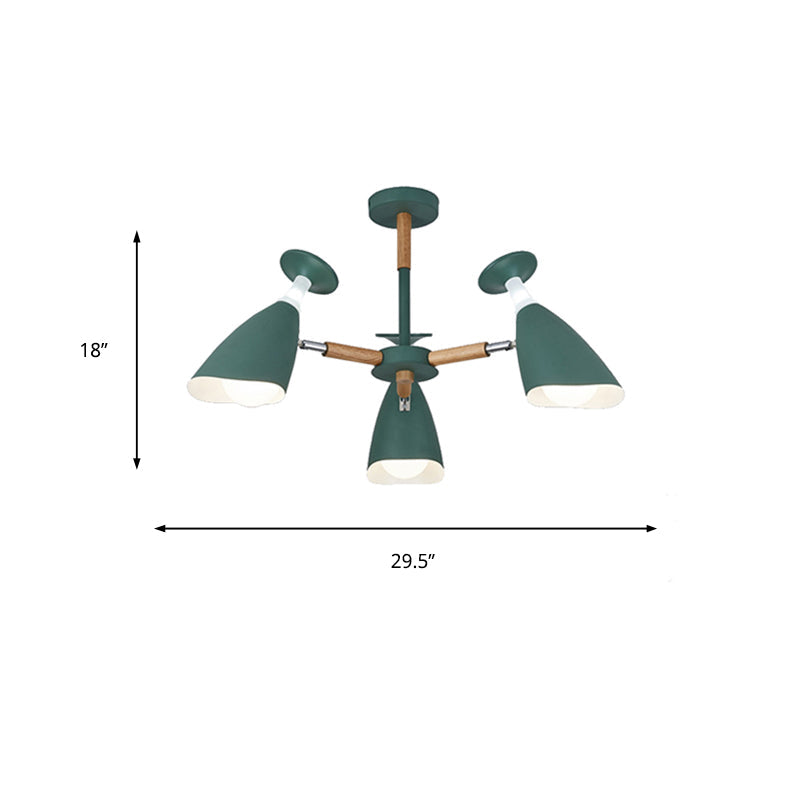 Rotatable Nordic Green/Grey/White Suspension Light Goblet Shade 3/6 Heads Metal Wood Chandelier for Office Shop Clearhalo 'Ceiling Lights' 'Chandeliers' 'Modern Chandeliers' 'Modern' Lighting' 193845