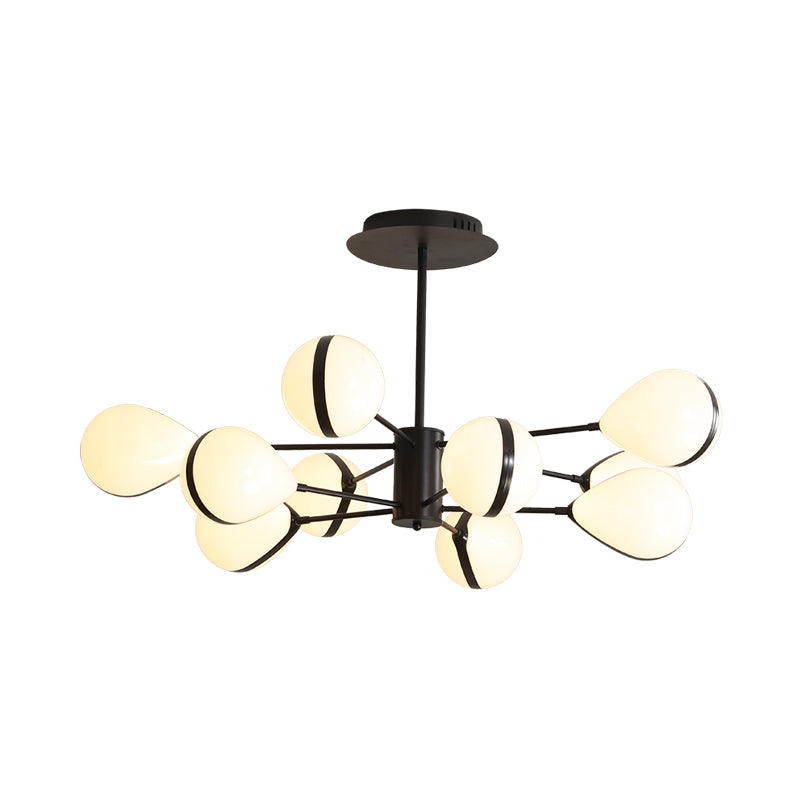 Black Droplet Shade Ceiling Hang Light Modern 6/8/10 Heads Cream Glass Chandelier in Warm/White Light Clearhalo 'Ceiling Lights' 'Chandeliers' 'Modern Chandeliers' 'Modern' Lighting' 1938472