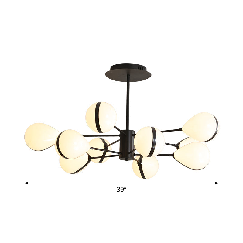 Black Droplet Shade Ceiling Hang Light Modern 6/8/10 Heads Cream Glass Chandelier in Warm/White Light Clearhalo 'Ceiling Lights' 'Chandeliers' 'Modern Chandeliers' 'Modern' Lighting' 1938473