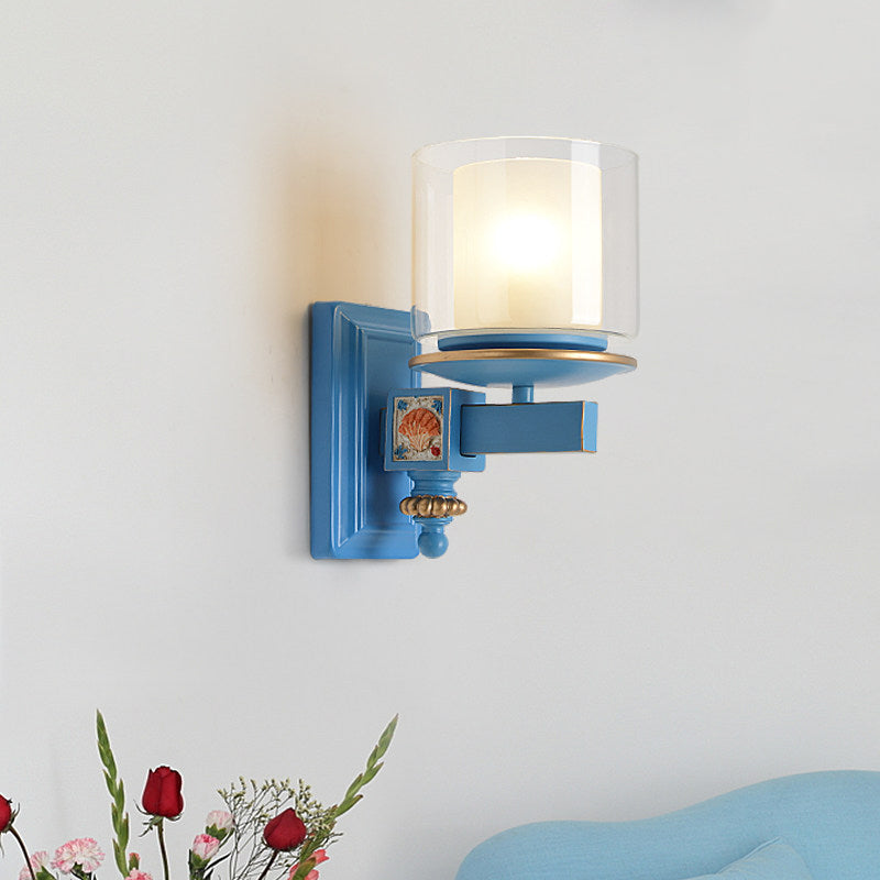 Nordic Stylish Cylinder Wall Light with Shell Deco 1 Light Metal & Glass Wall Lamp for Stair Clearhalo 'Wall Lamps & Sconces' 'Wall Lights' Lighting' 193950