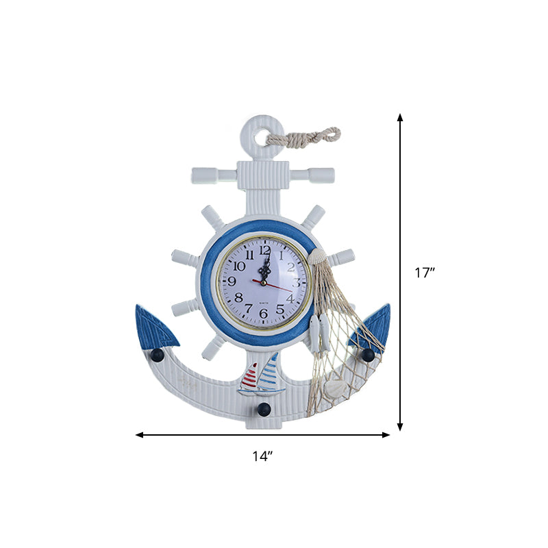 Child Bedroom Anchor Rudder Wall Light with Clock Wood Nautical Stylish Blue Wall Lamp Clearhalo 'Wall Lamps & Sconces' 'Wall Lights' Lighting' 194052