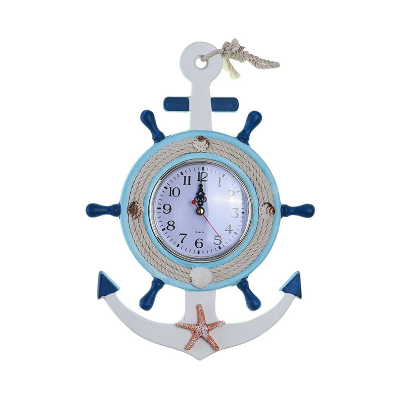 Child Bedroom Anchor Rudder Wall Light with Clock Wood Nautical Stylish Blue Wall Lamp Clearhalo 'Wall Lamps & Sconces' 'Wall Lights' Lighting' 194056