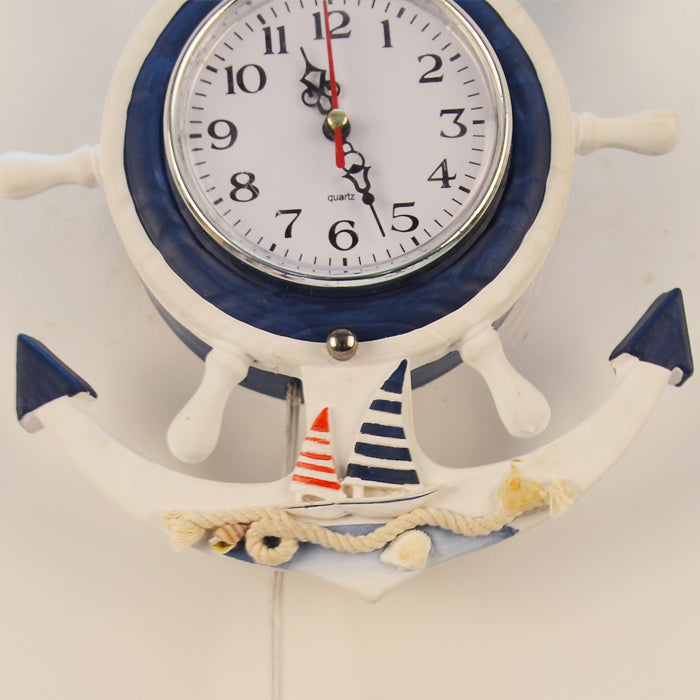 Nautical Stylish Rudder Wall Light with Clock 1 Light Wood & Glass Wall Sconce in White for Baby Room Clearhalo 'Wall Lamps & Sconces' 'Wall Lights' Lighting' 194066