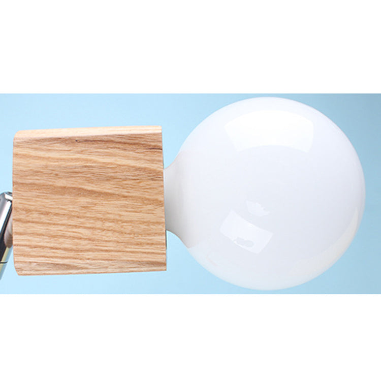3/5 Heads Open Bulb Semi-Flush Ceiling Light with Square Design Loft Style Wood Metallic Ceiling Mount Chandelier Clearhalo 'Ceiling Lights' 'Close To Ceiling Lights' 'Close to ceiling' 'Semi-flushmount' Lighting' 19411
