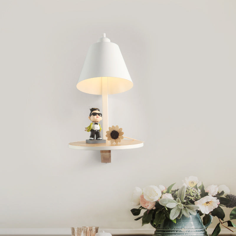 1 Light Cone Wall Sconce Light Modern Metal Shade Bedroom Wall Lamp with Shelf Clearhalo 'Wall Lamps & Sconces' 'Wall Lights' Lighting' 194293