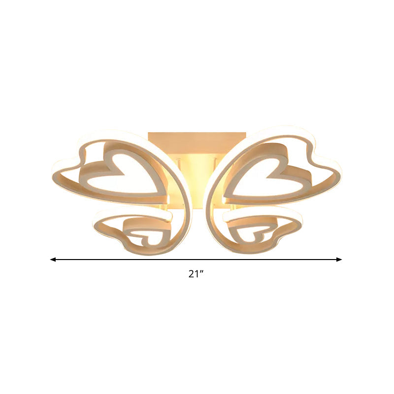 Kids Loving-Heart Butterfly Ceiling Lamp Acrylic LED Flush Ceiling Light in White for Girls Bedroom Clearhalo 'Ceiling Lights' 'Close To Ceiling Lights' 'Close to ceiling' 'Flush mount' Lighting' 194637