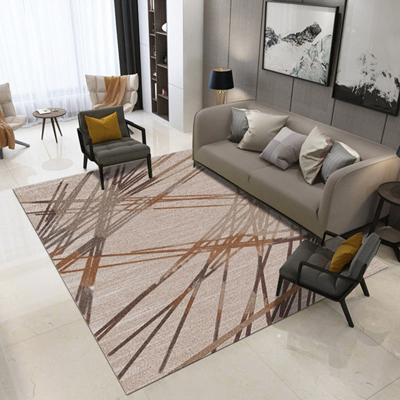 Contemporary Novelty Rug in Brown Geometry Lines Print Area Rug Polyester Washable Carpet for Bedroom Khaki Clearhalo 'Area Rug' 'Rug' 1946742