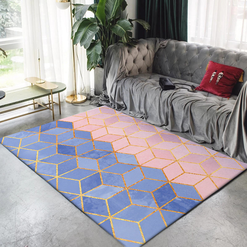 Novelty Modern Rug Colorful Geometry Hexagon Rhombus Pattern Rug Polyester Washable Anti-Slip Carpet for Home Decoration Blue Clearhalo 'Area Rug' 'Modern' 'Rugs' Rug' 1947208