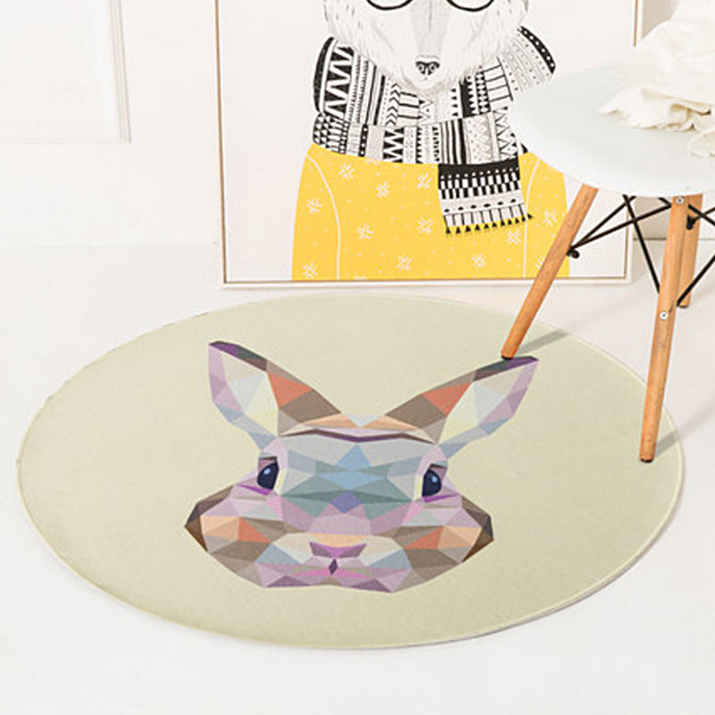 Kids Nursery Rug in Orange and Ivory Animal Rabbit Lion Fox Print Rug Polyester Non-Slip Area Rug Light Gray-White Clearhalo 'Area Rug' 'Rug' 1947444