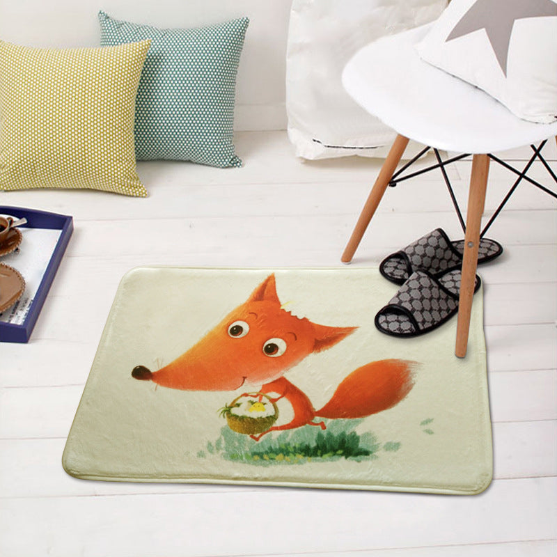 Green and White Nursery Rug Kids Animal Hedgehog Pig Fox Pattern Area Rug Polyester Non-Slip Backing Carpet Red 2' x 2'11" Clearhalo 'Area Rug' 'Rug' 1947541