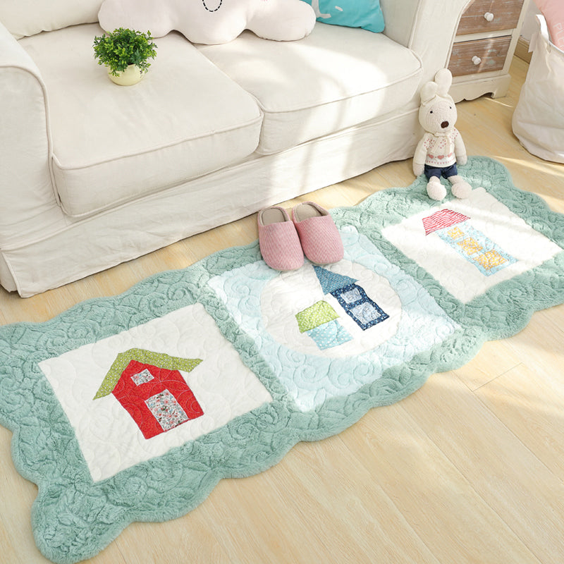 Novelty House Pattern Rug Green and Grey Kids Rug Polyester Washable Pet Friendly Anti-Slip Carpet for Children's Room Green 2' x 5'3" Clearhalo 'Area Rug' 'Rug' 1947558