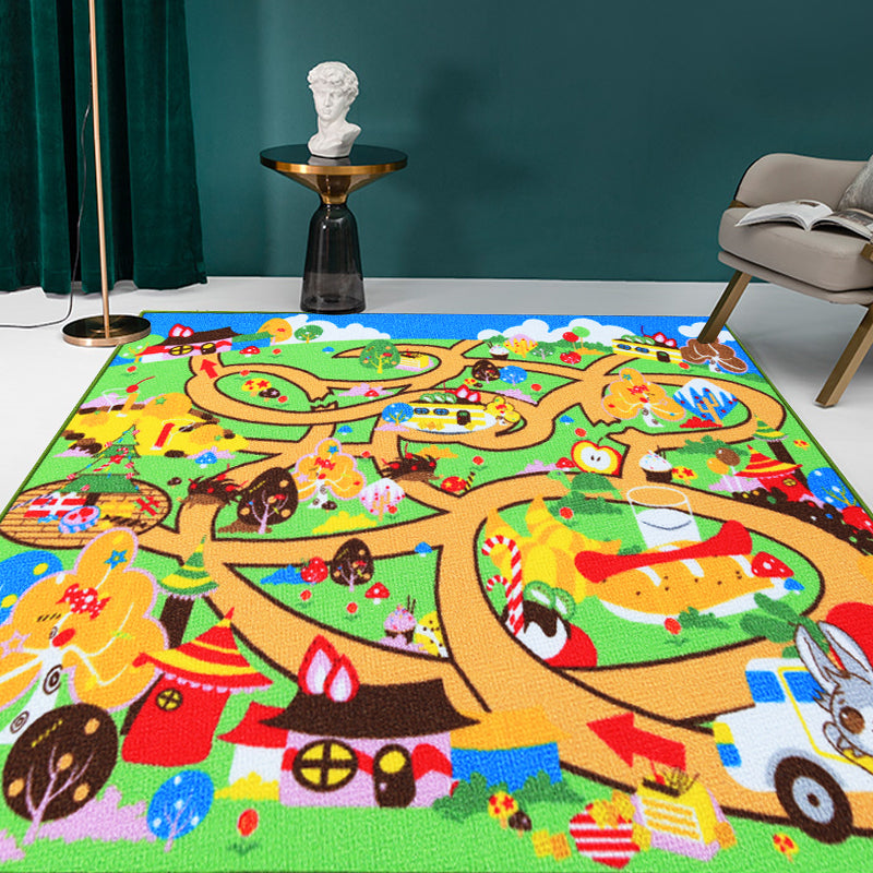 Kids Maze Pattern Rug Green Polyester Rug Non-Slip Pet Friendly Washable Are Rug for child's room Clearhalo 'Area Rug' 'Rug' 1947727