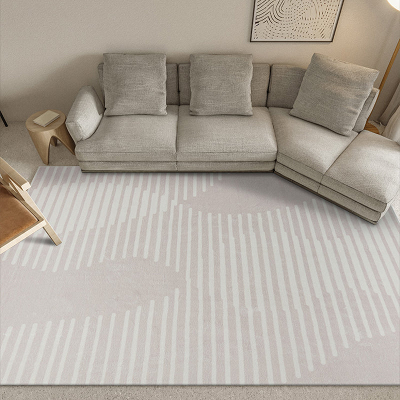 Purple and Beige Modern Rug Polyester Striped Pattern Rug Pet Friendly Washable Non-Slip Area Rug for Parlour Beige 3'11
