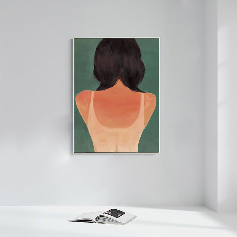 Orange Pop Art Wall Decor Illustration the Back of Young Girl Canvas Print for Room Orange Clearhalo 'Arts' 'Canvas Art' 1948065