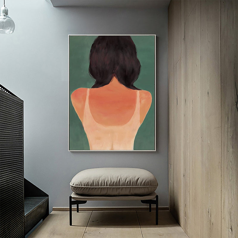 Orange Pop Art Wall Decor Illustration the Back of Young Girl Canvas Print for Room Clearhalo 'Arts' 'Canvas Art' 1948066