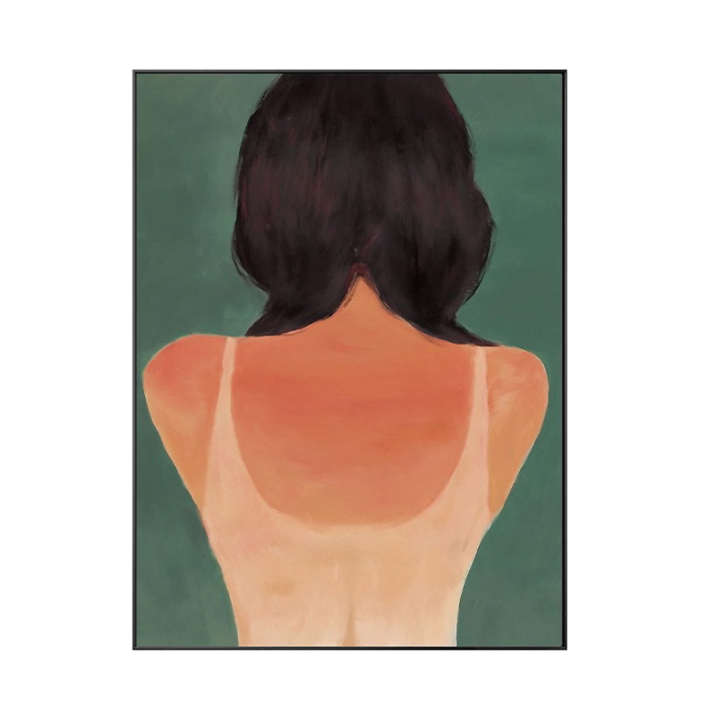 Orange Pop Art Wall Decor Illustration the Back of Young Girl Canvas Print for Room Clearhalo 'Arts' 'Canvas Art' 1948068