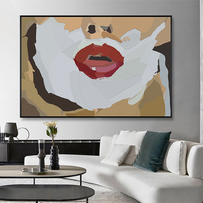 Illustration Red Lip Canvas Print Textured Funky Boys Room Wall Art Decor in White
