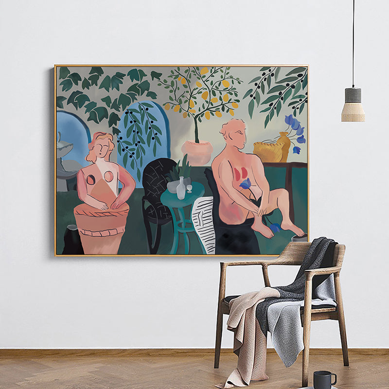 Nude Couples Wall Art Funky Creative Figure Drawing Canvas Print in Brown for Home