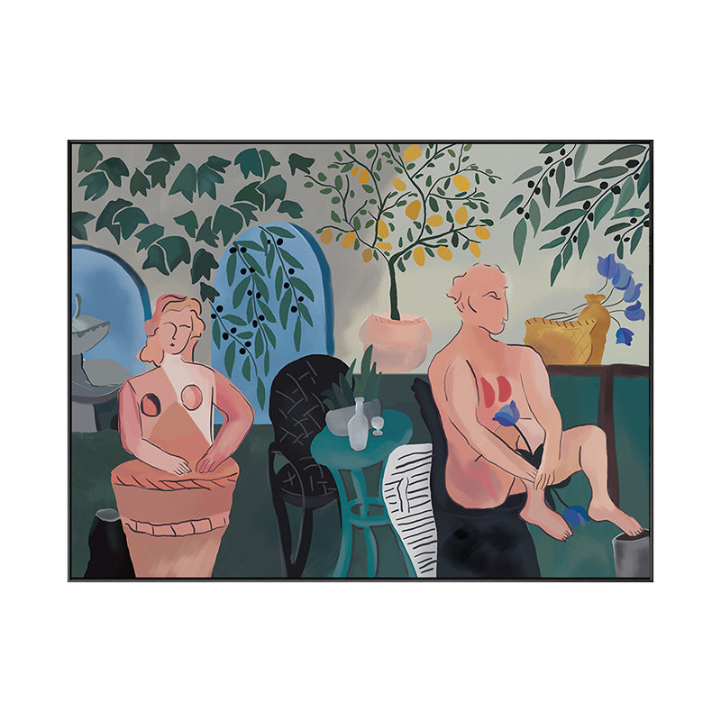 Nude Couples Wall Art Funky Creative Figure Drawing Canvas Print in Brown for Home